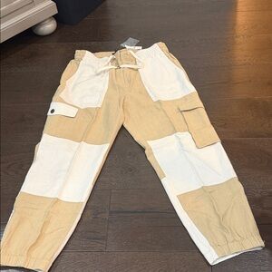 NWT! J. Crew Tie Waist Linen Blend Color-block Joggers - Size 12